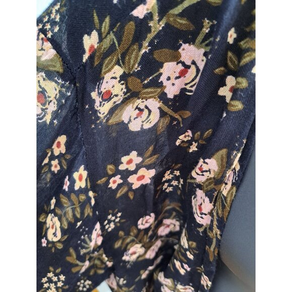 Natural Life Floral Kimono Cardigan Bell Sleeves Black Pink Rayon Womens OS - Picture 3 of 6